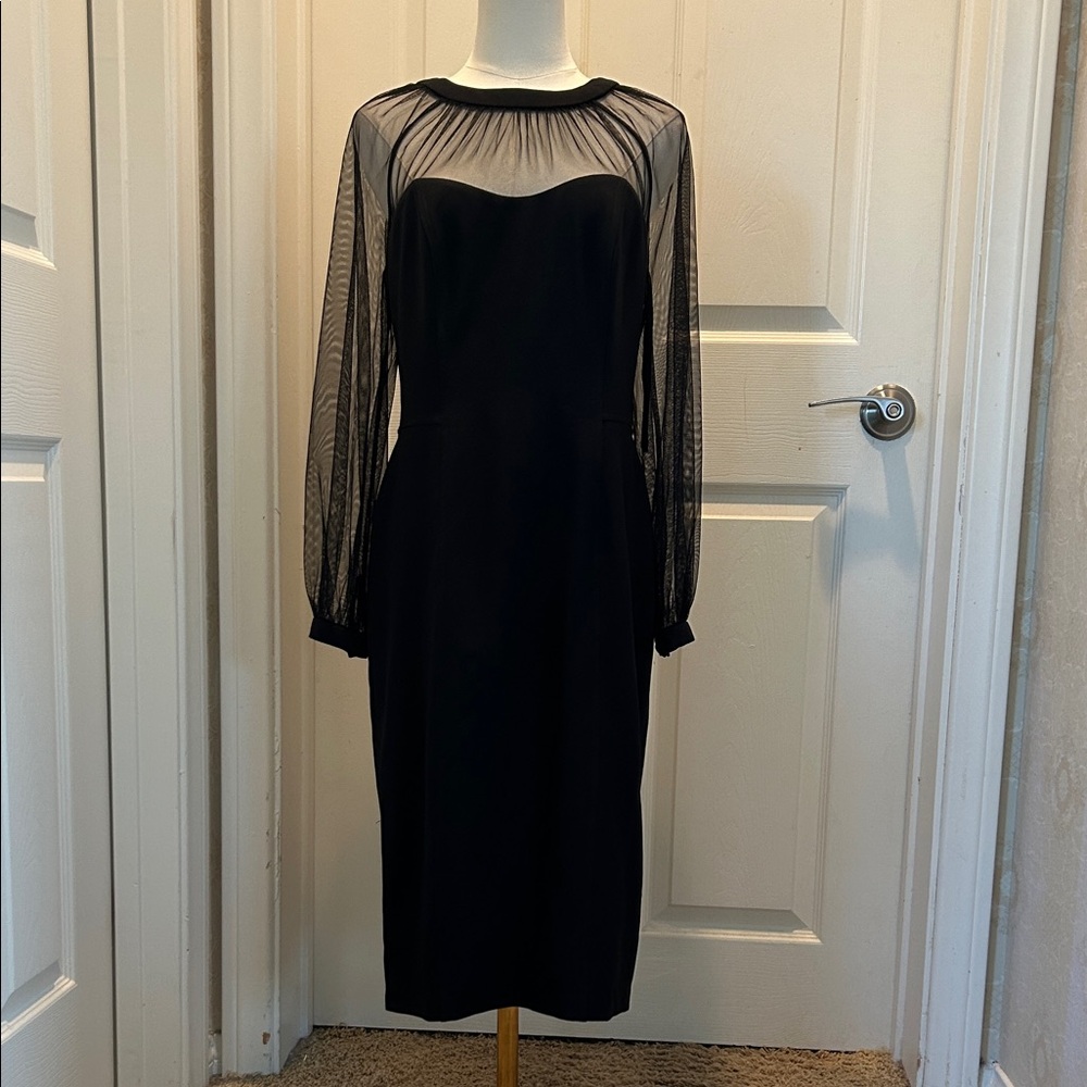 Maggy London Black Dress with Sheer Sleeves in Women’s Size 10 Petite